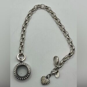 Large 8” Origami Owl Living Locket Bracelet Silver